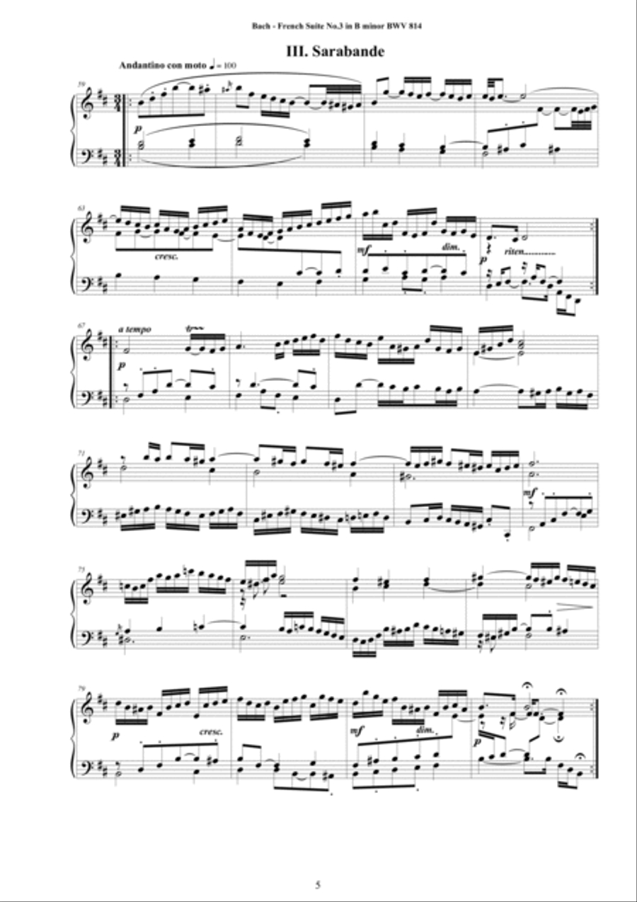 Bach - French Suite No.3 in B minor BWV 814 for Piano Piano Solo scores gallery preview page 5
