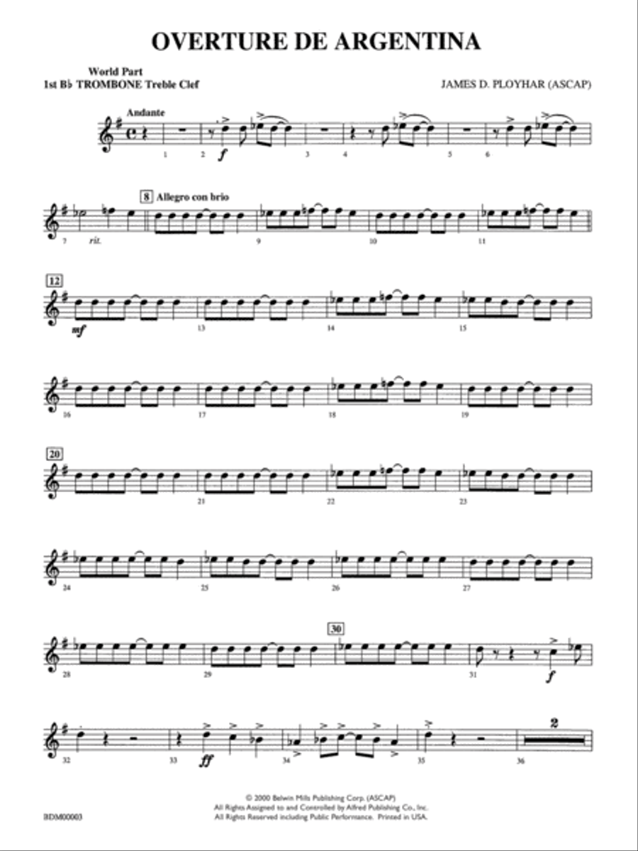 Overture de Argentina: WP 1st B-flat Trombone T.C. Concert Band scores gallery preview page 1
