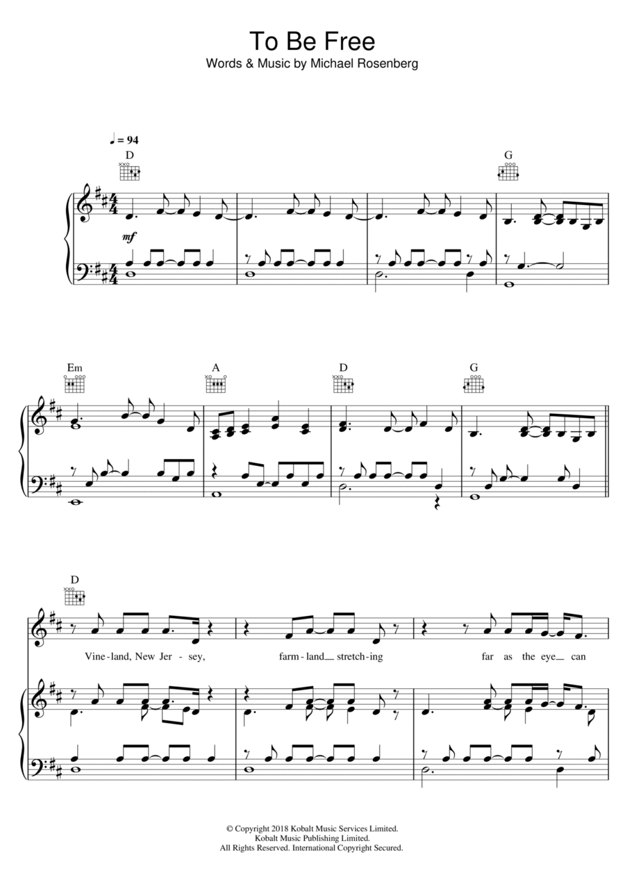 To Be Free Piano, Vocal, Guitar scores gallery preview page 1