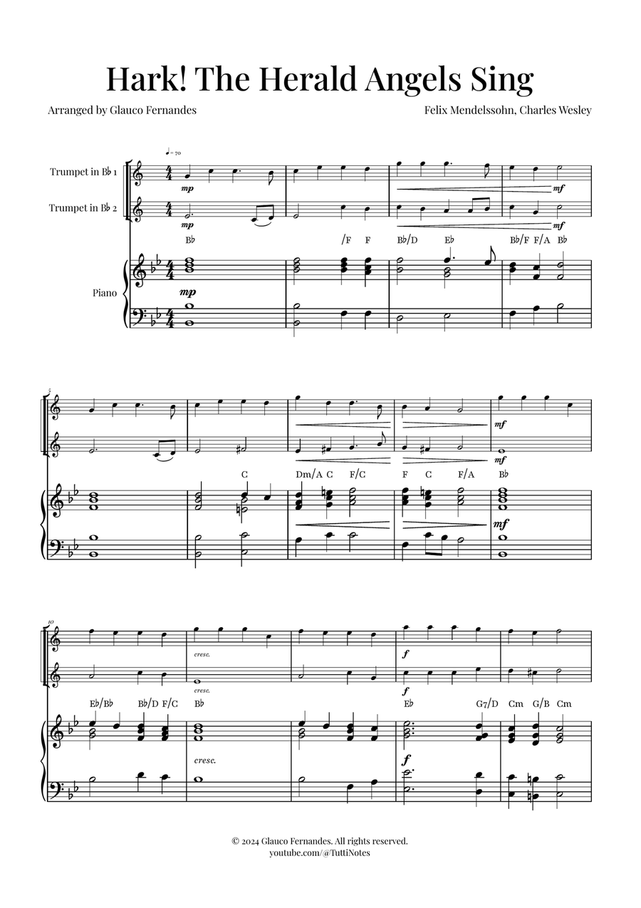 Hark! The Herald Angels Sing - Christmas Carol Duet Trumpet Duet scores gallery preview page 1