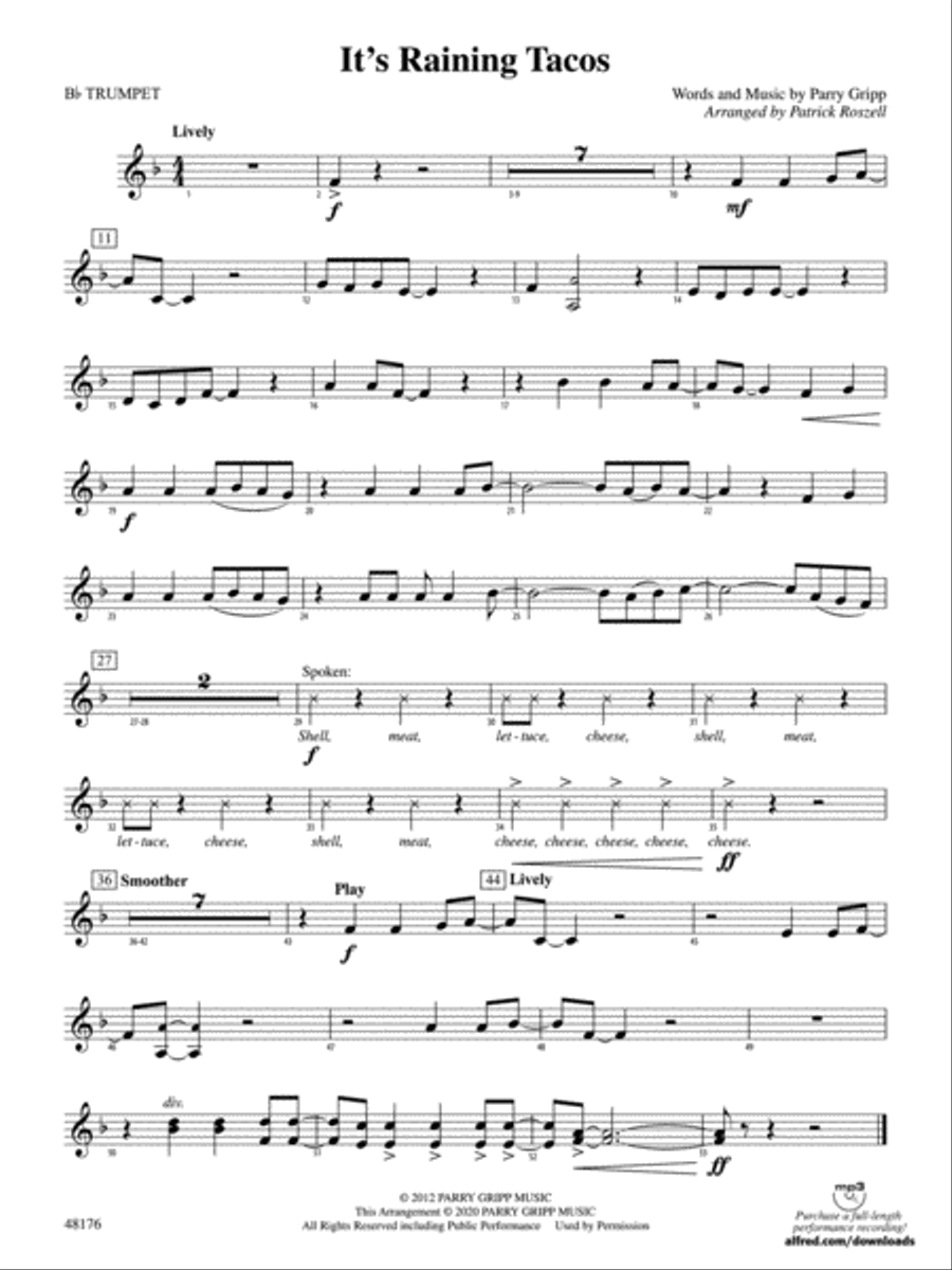 It's Raining Tacos: 1st B-flat Trumpet Concert Band scores gallery preview page 1