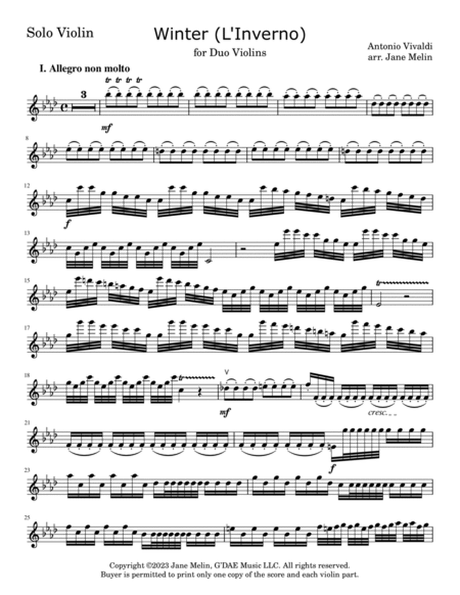 Vivaldi - "Winter" Violin Concerto in F minor Op. 8 No. 4 - with Second Violin Accompaniment