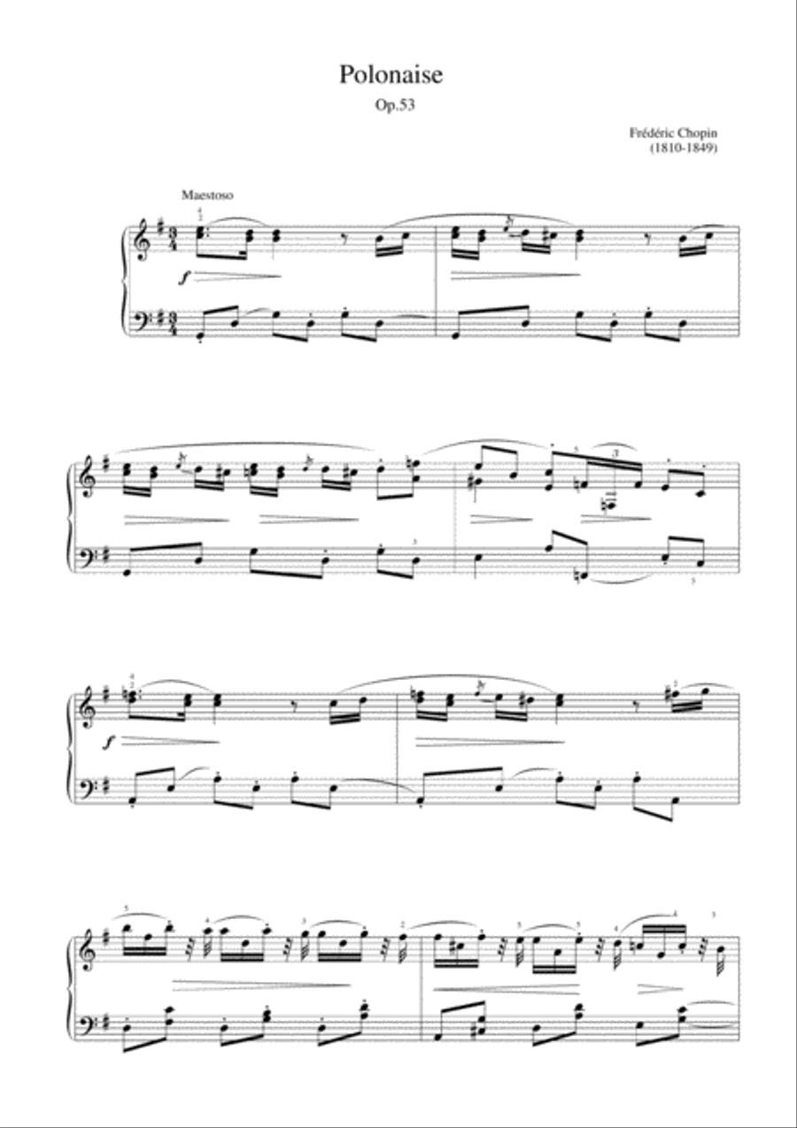 Chopin - Polonaise in A flat major, Op. 53 (Easy piano arrangement) Easy Piano scores gallery preview page 1