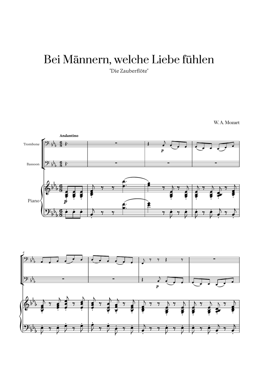W. A. Mozart - Bei Männern, welche Liebe fühlen (for Trombone, Bassoon and Piano)