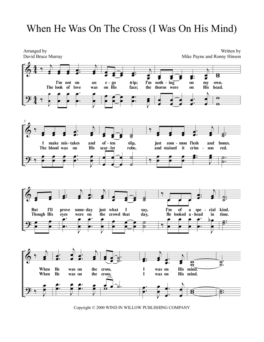 When He Was On The Cross (I Was On His Mind) 4-Part scores gallery preview page 1
