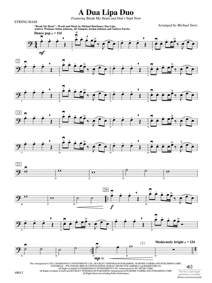 A Dua Lipa Duo: String Bass String Orchestra scores gallery preview page 1