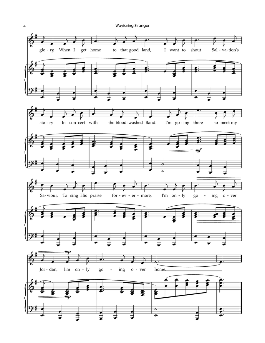 Wayfaring Stranger - Solo Voice and Piano (in High, Medium, and Low key) Piano, Vocal scores gallery preview page 5