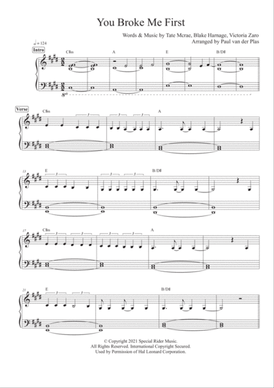 You Broke Me First Easy Piano scores gallery preview page 1
