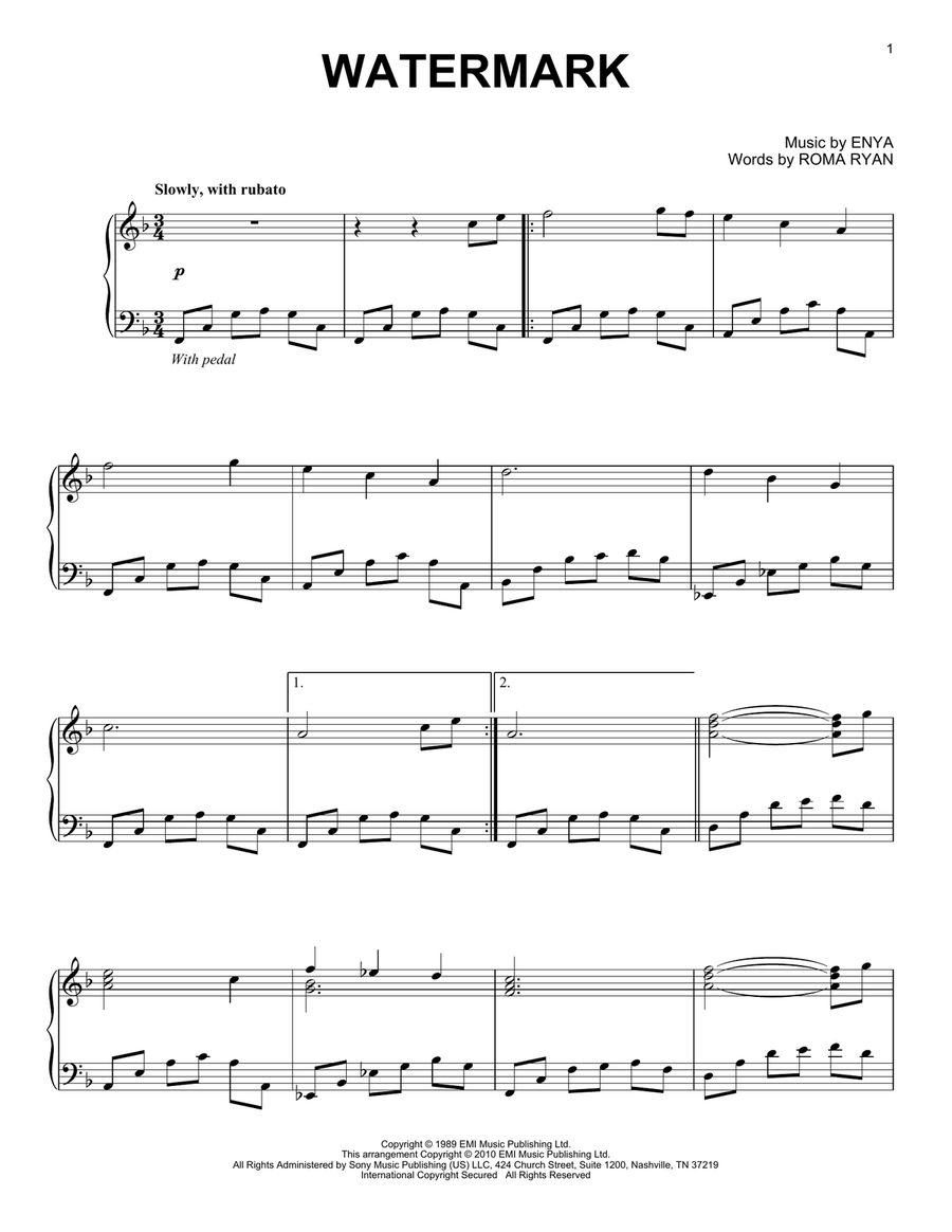 Watermark Piano Solo scores gallery preview page 1