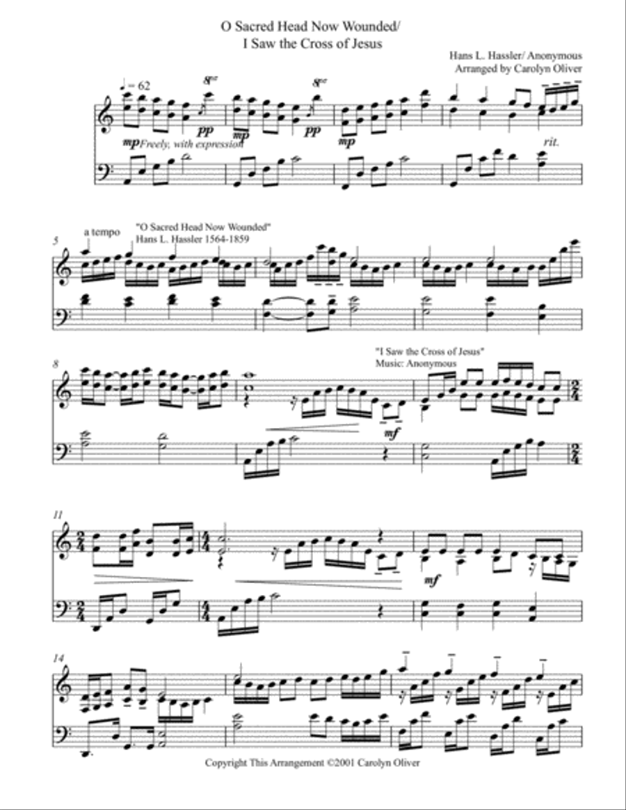 O Sacred Head Now Wounded/I Saw the Cross of Jesus Piano Solo scores gallery preview page 1