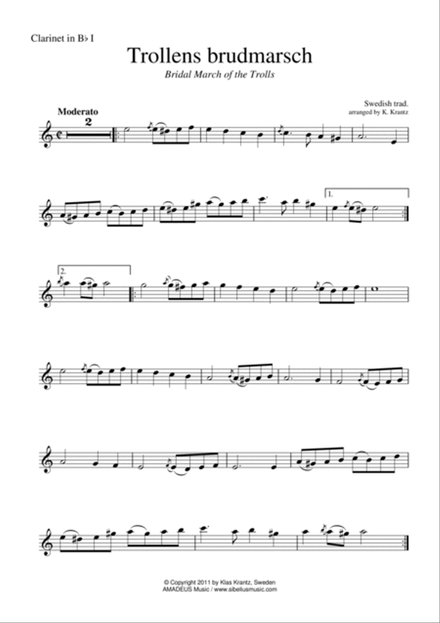 Trollens brudmarsch / Bridal march of the trolls for clarinet quartet Clarinet Quartet scores gallery preview page 3