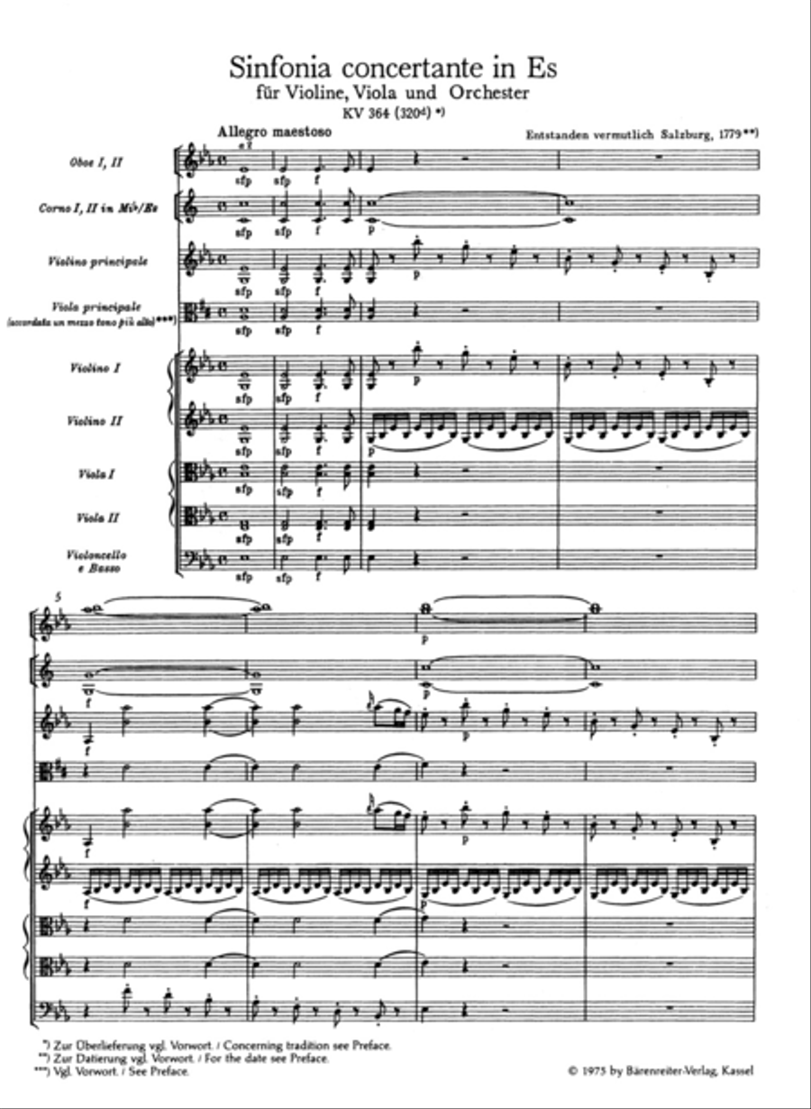 Sinfonia concertante for Violin, Viola and Orchestra E flat major, KV 364 (320d) Orchestra scores gallery preview page 2