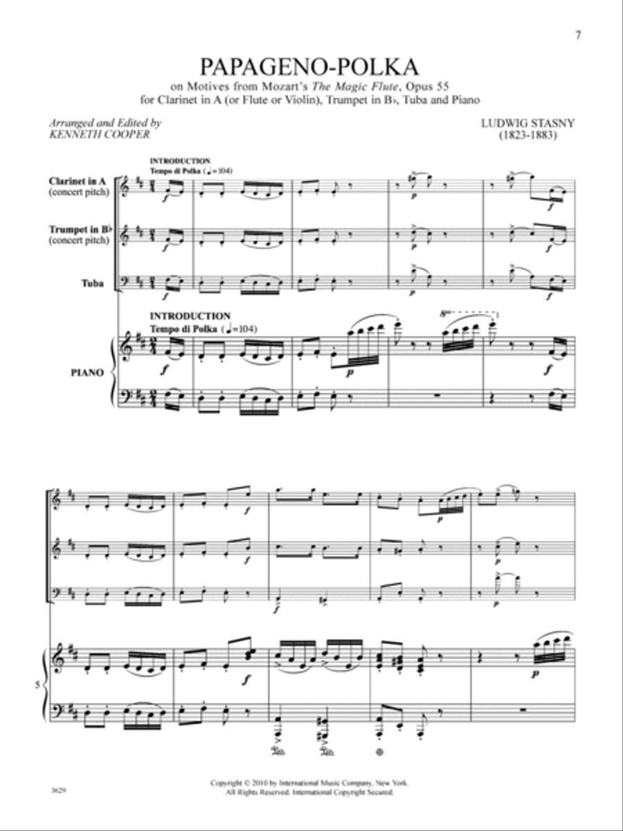 Papageno-Polka, On Motives From Mozart'S The Magic Flute, Opus 55 For Clarinet In A (Or Flute, Or Violin), Trumpet In B Flat, Tuba And Piano A Clarinet scores gallery preview page 2