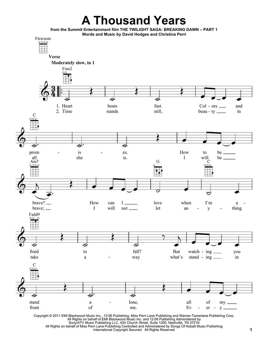 A Thousand Years Ukulele scores gallery preview page 1