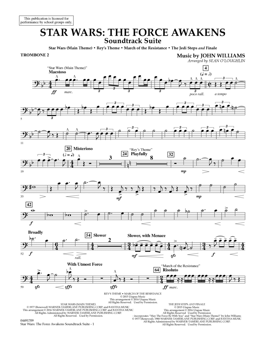 Star Wars: The Force Awakens Soundtrack Suite - Trombone 2 Trombone scores gallery preview page 1