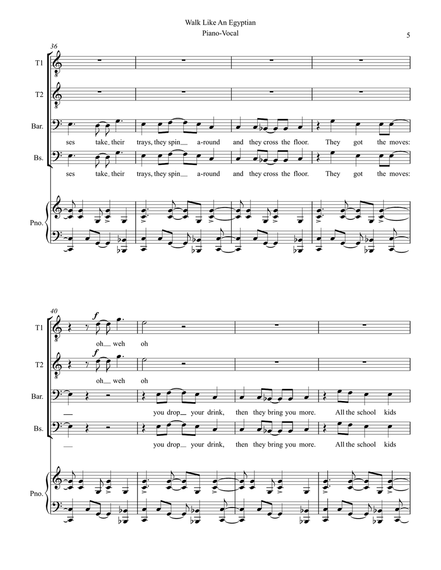 Walk Like An Egyptian TTBB scores gallery preview page 5