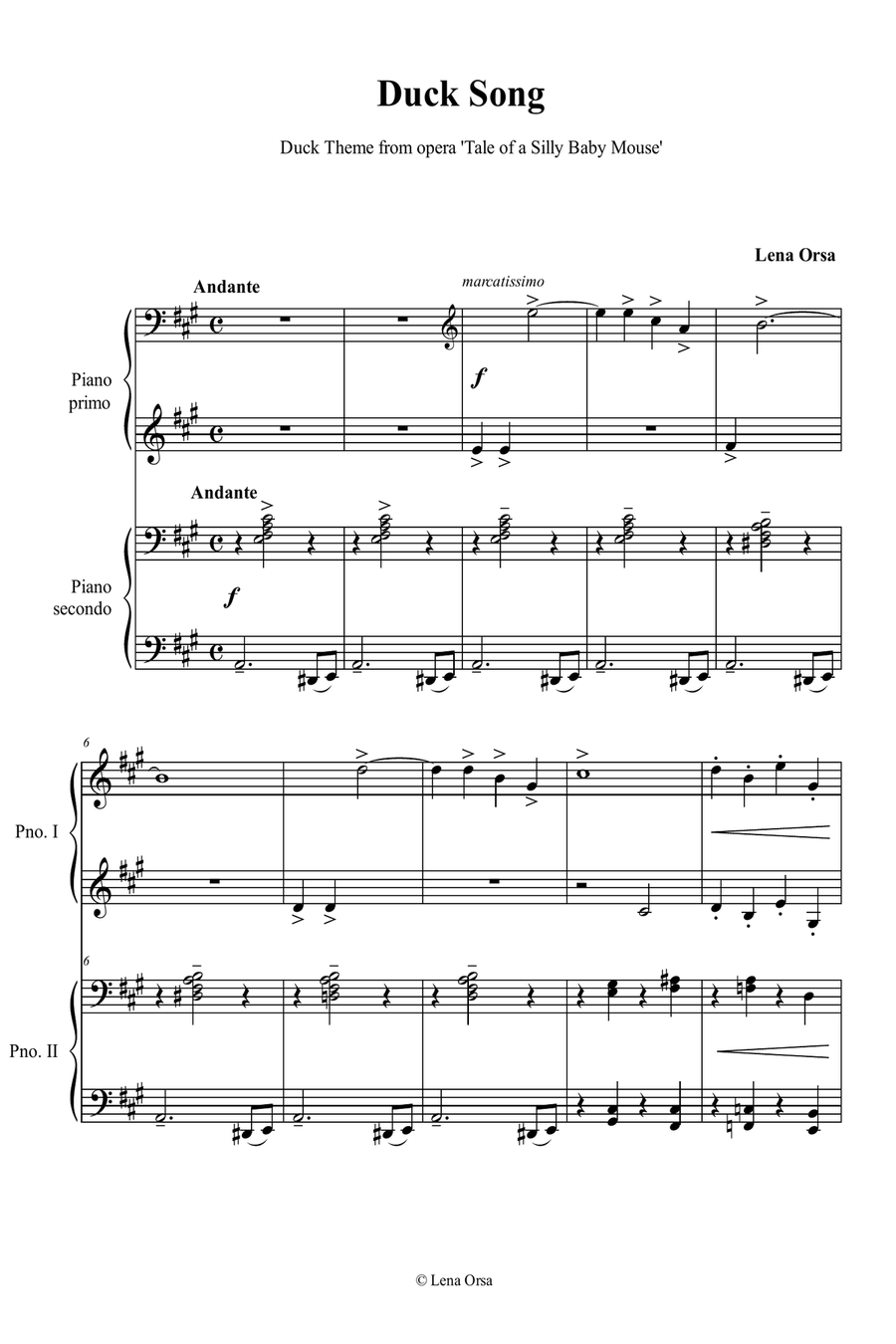 The Duck Song for piano 4 hands Voice scores gallery preview page 1