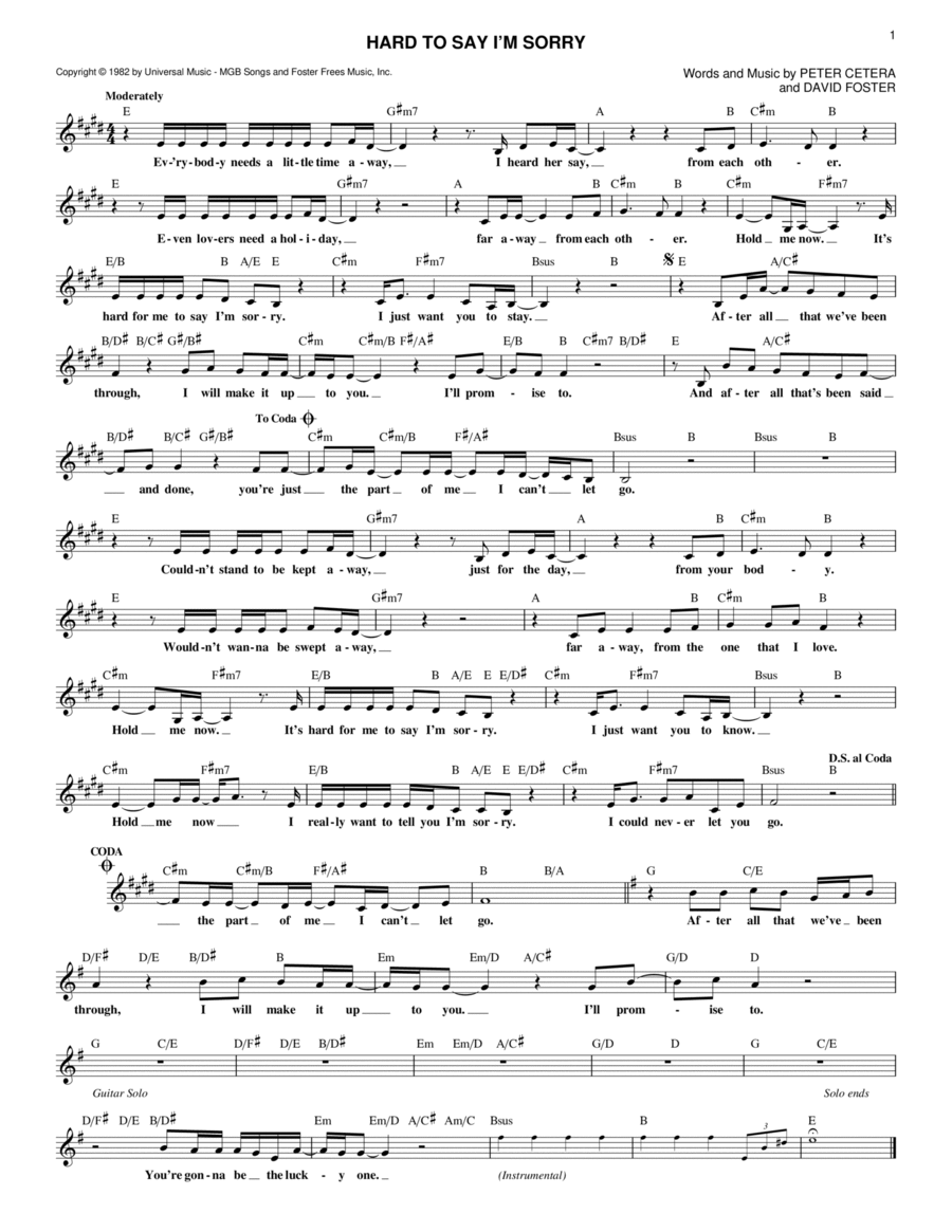 Hard To Say I'm Sorry Electric Guitar scores gallery preview page 1
