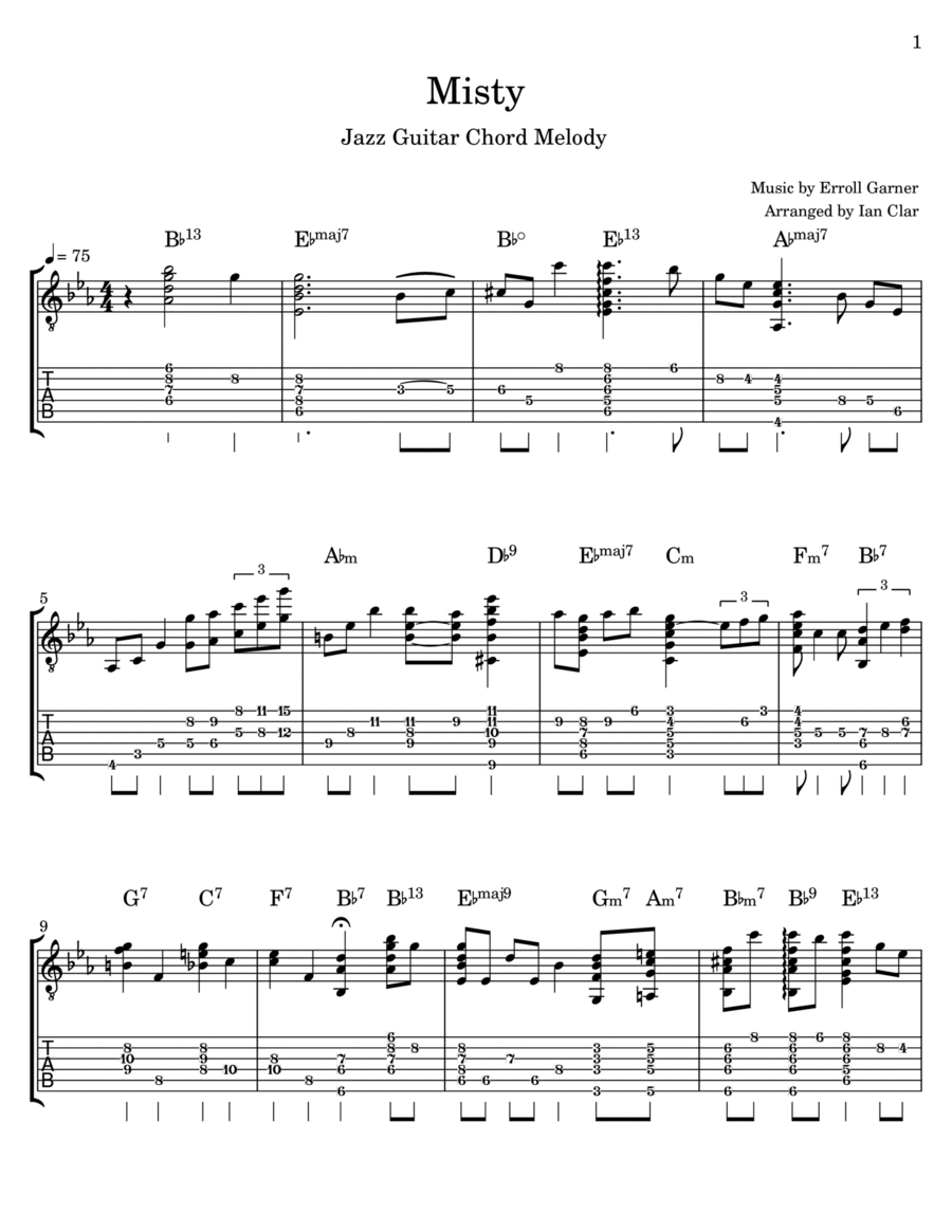 Misty Misty Guitar Tablature scores gallery preview page 1