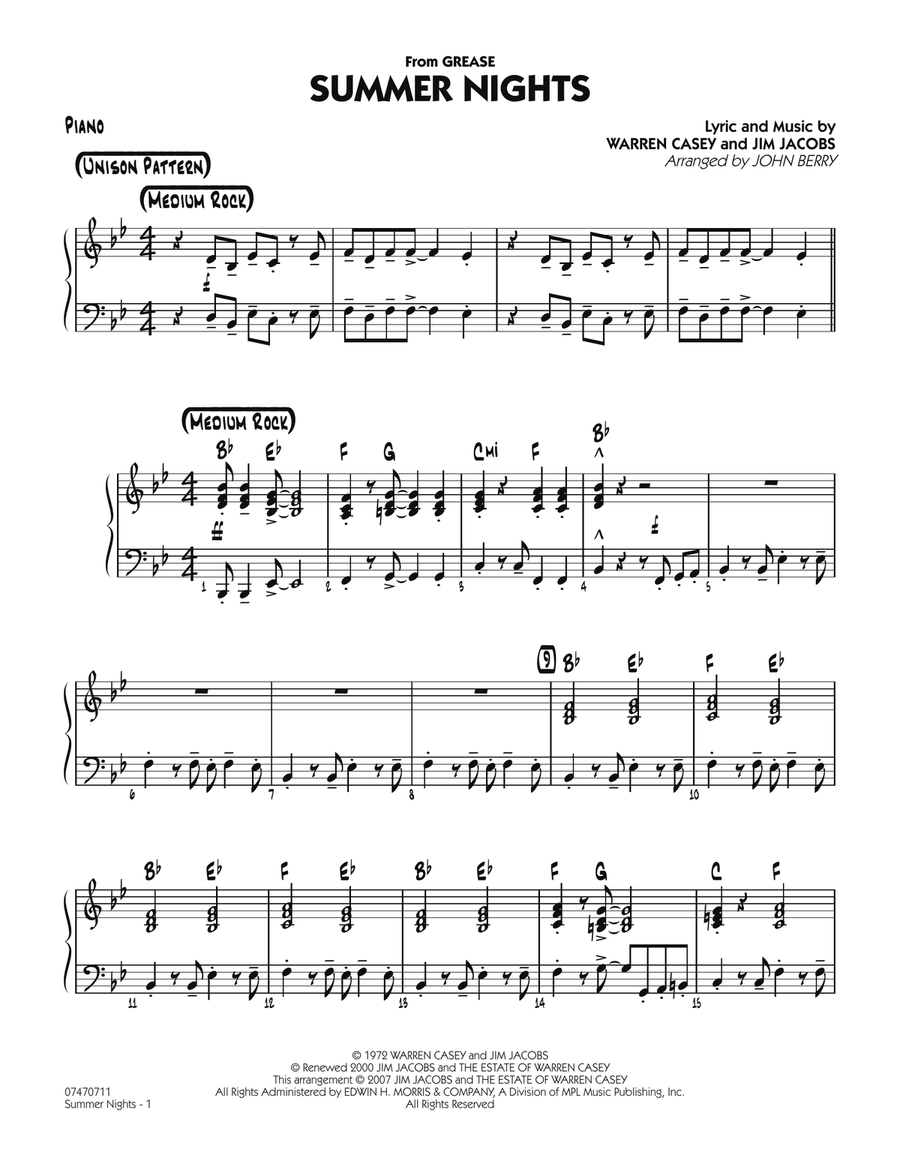 Summer Nights (from Grease) - Piano Jazz Ensemble scores gallery preview page 1