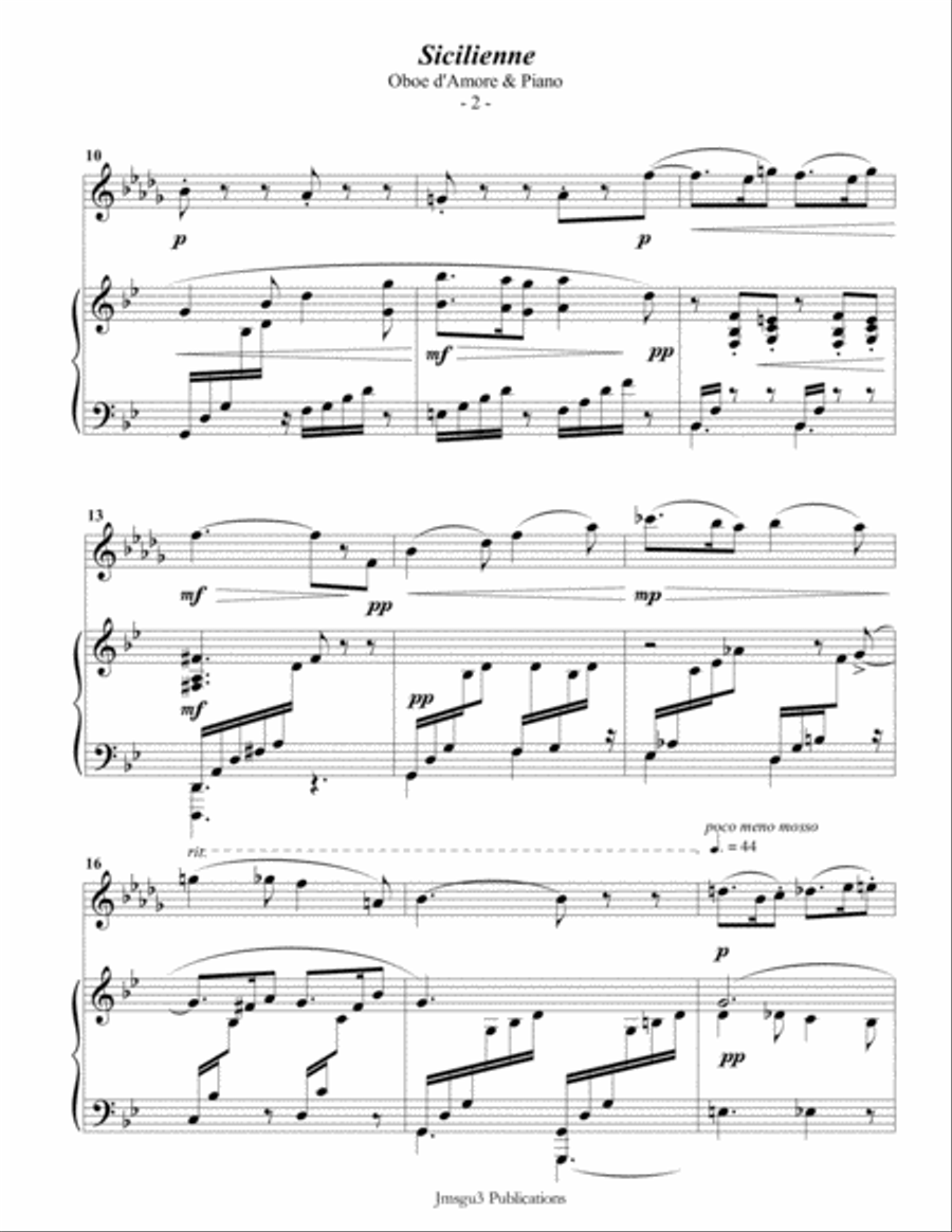 Fauré: Sicilienne for Oboe d'Amore & Piano Oboe scores gallery preview page 2