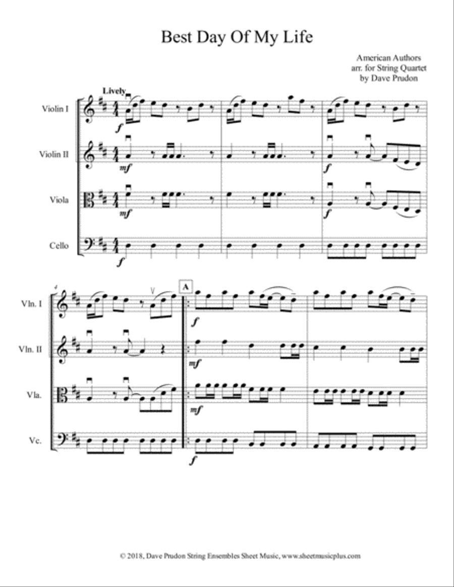 Best Day Of My Life String Quartet scores gallery preview page 1