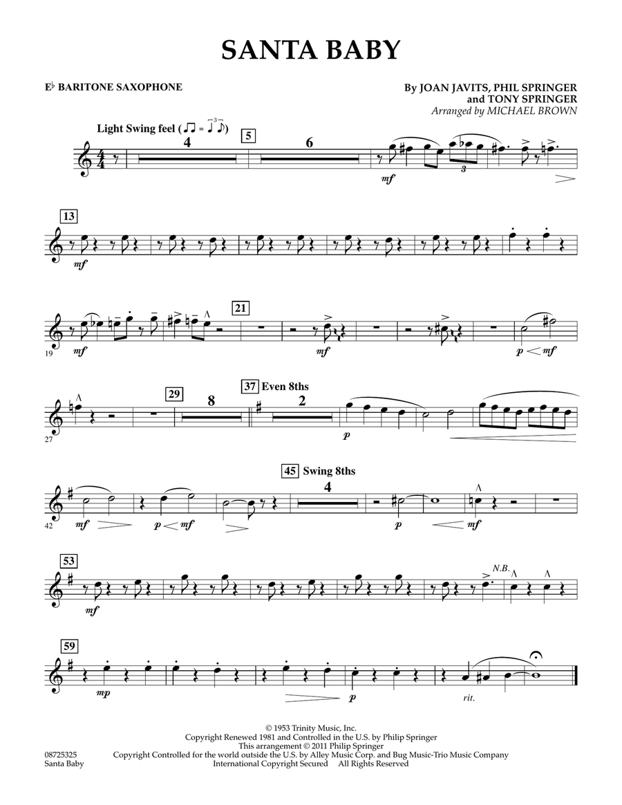 Santa Baby - Eb Baritone Saxophone Concert Band scores gallery preview page 1