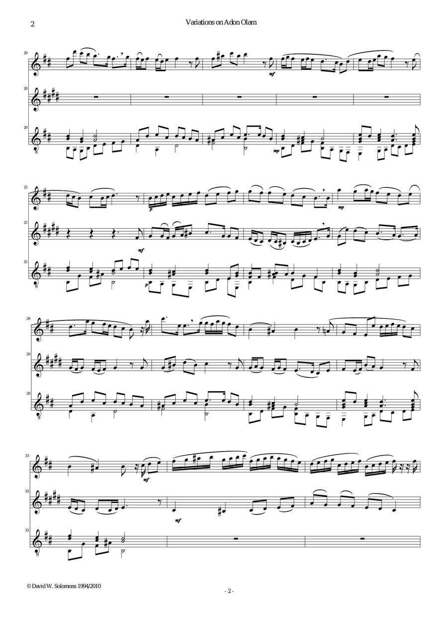 Variations on Adon Olam (Eternal Lord) for flute, clarinet and guitar Clarinet scores gallery preview page 2
