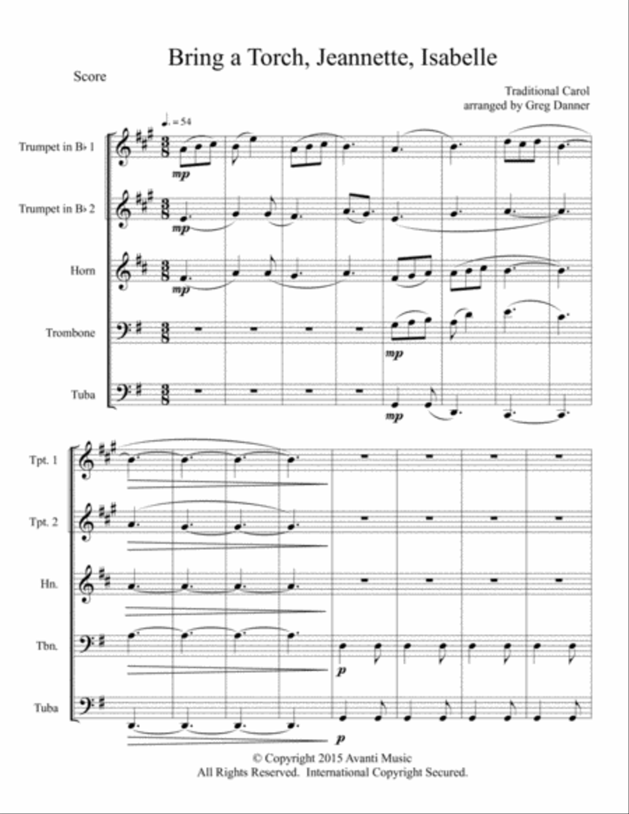 Bring A Torch, Jeannette, Isabelle Brass Quintet scores gallery preview page 1