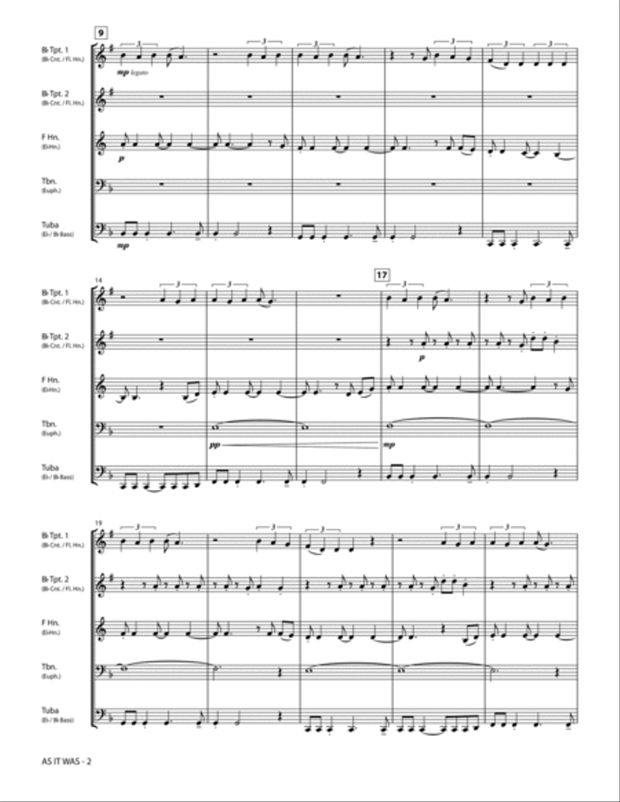 As It Was (for Brass Quintet) (arr. Seb Skelly) - Full Score Brass Quintet scores gallery preview page 4