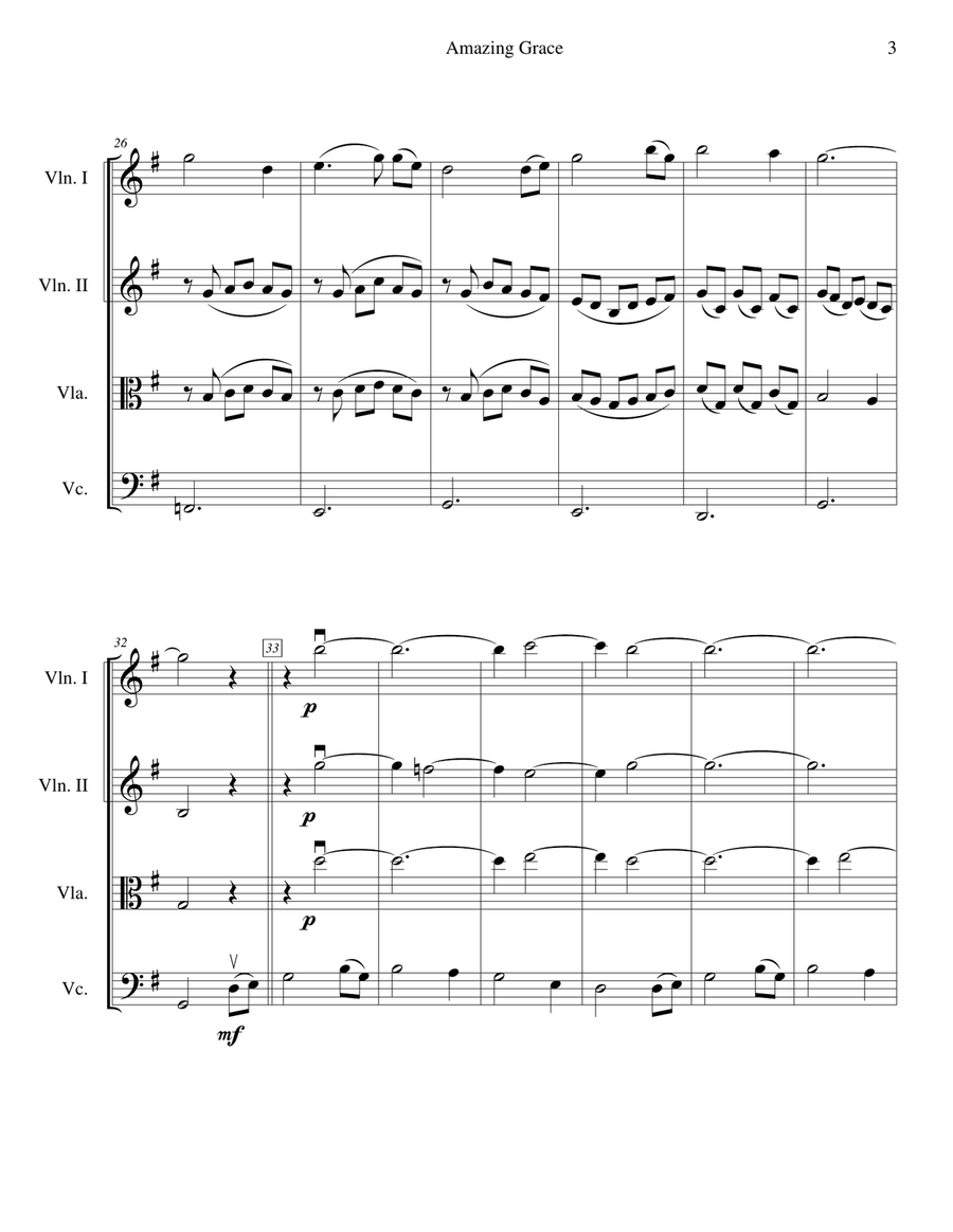 Amazing Grace - for string quartet String Quartet scores gallery preview page 3