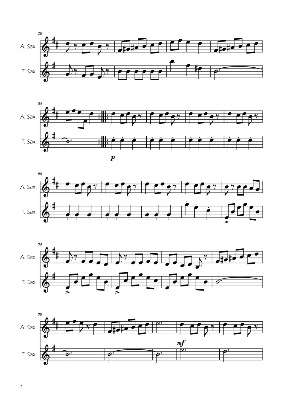Carol of the Bells - Sax Duet AT Woodwind Duet scores gallery preview page 2