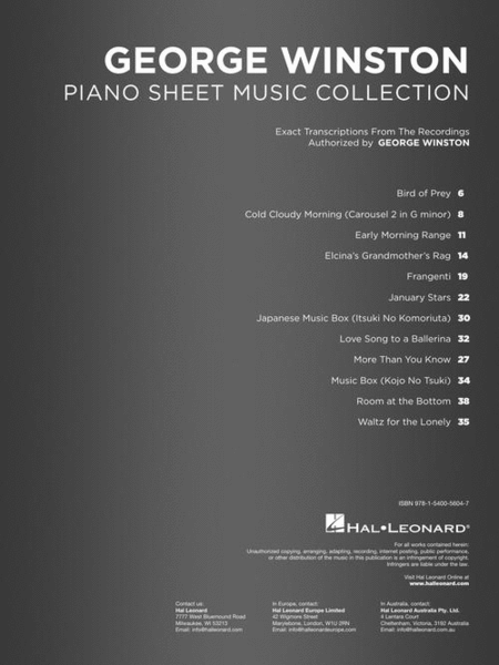George Winston - Piano Sheet Music Collection