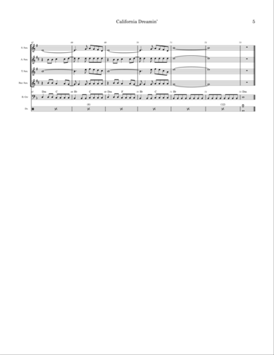 California Dreamin' California Dreamin' Saxophone Quartet scores gallery preview page 5