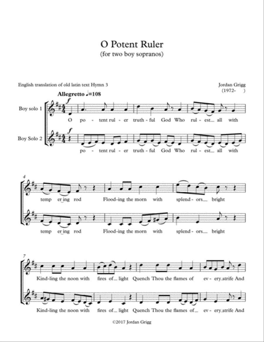 O Potent Ruler (for two boy sopranos) Piano scores gallery preview page 1