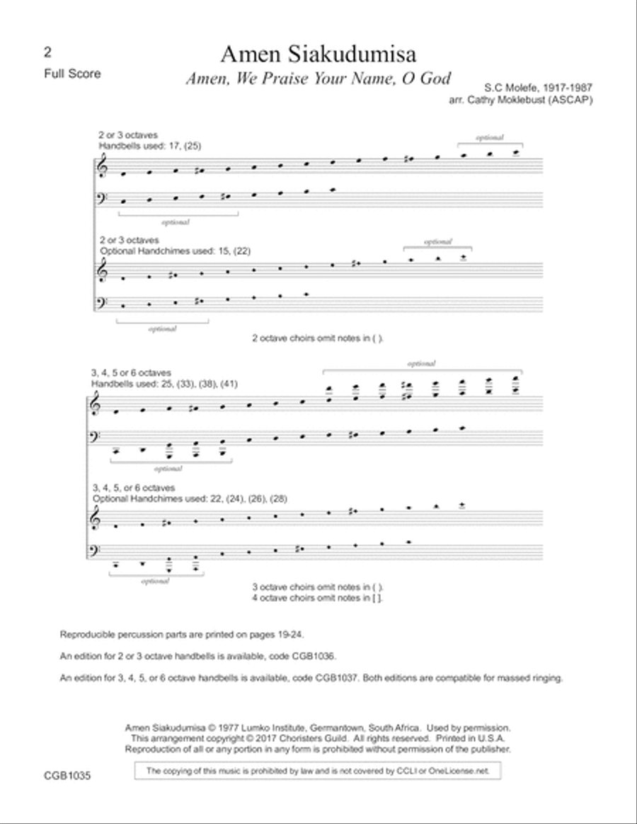 Amen Siakudumisa - Full Score Handbell Choir scores gallery preview page 2