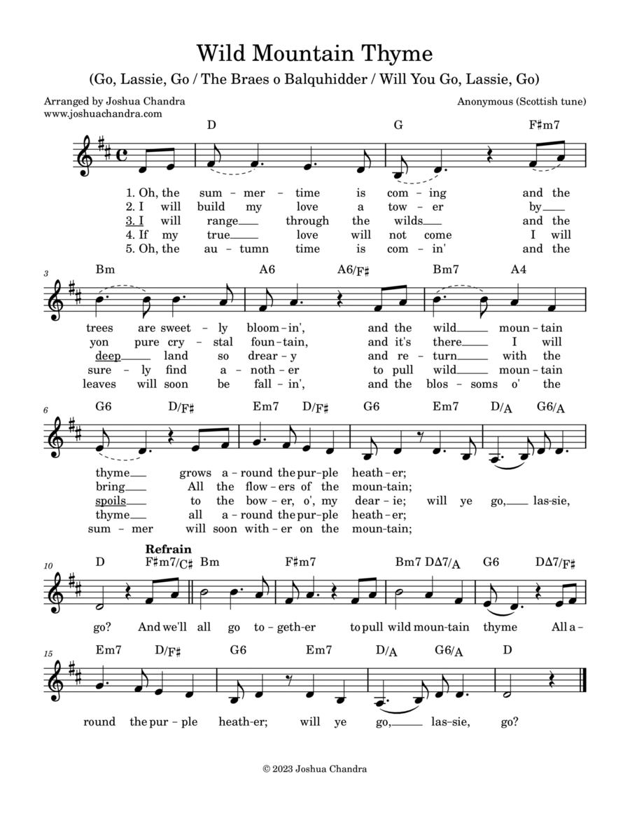 Wild Mountain Thyme Piano scores gallery preview page 1