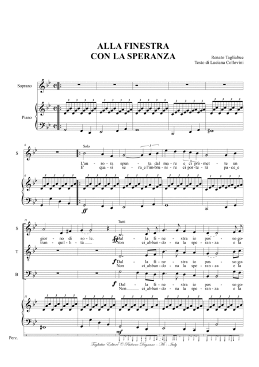 ALLA FINESTRA CON LA SPERANZA for STB Choir and Piano image number null