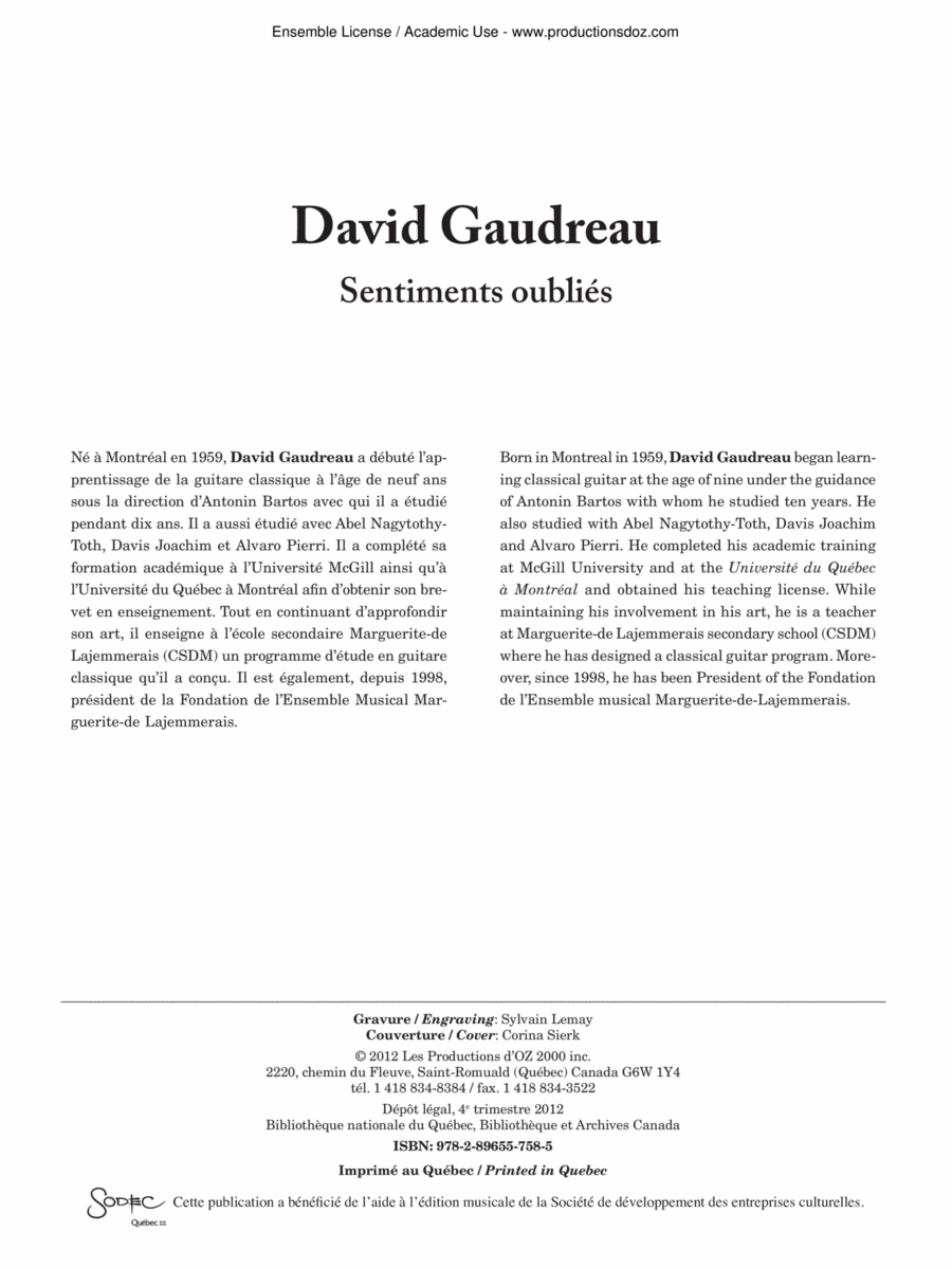 Sentiments oubliés Sentiments oubliés Classical Guitar scores gallery preview page 1