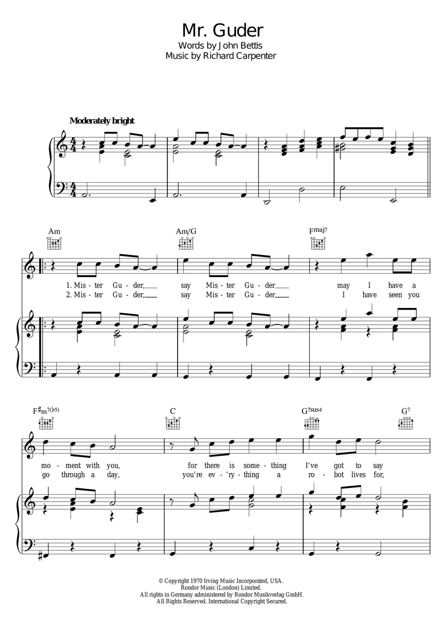 Mr. Guder Piano, Vocal scores gallery preview page 1