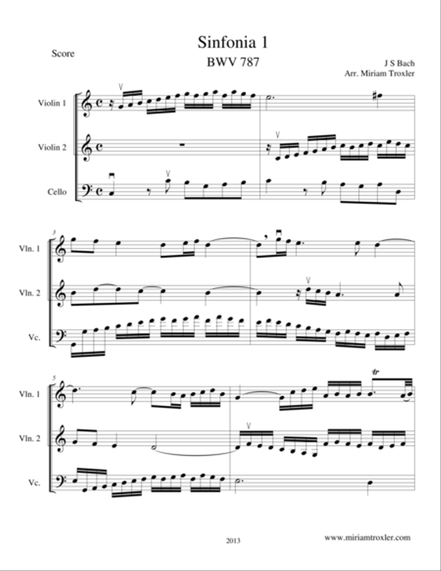 5 Sinfonias for String Trio String Trio scores gallery preview page 1