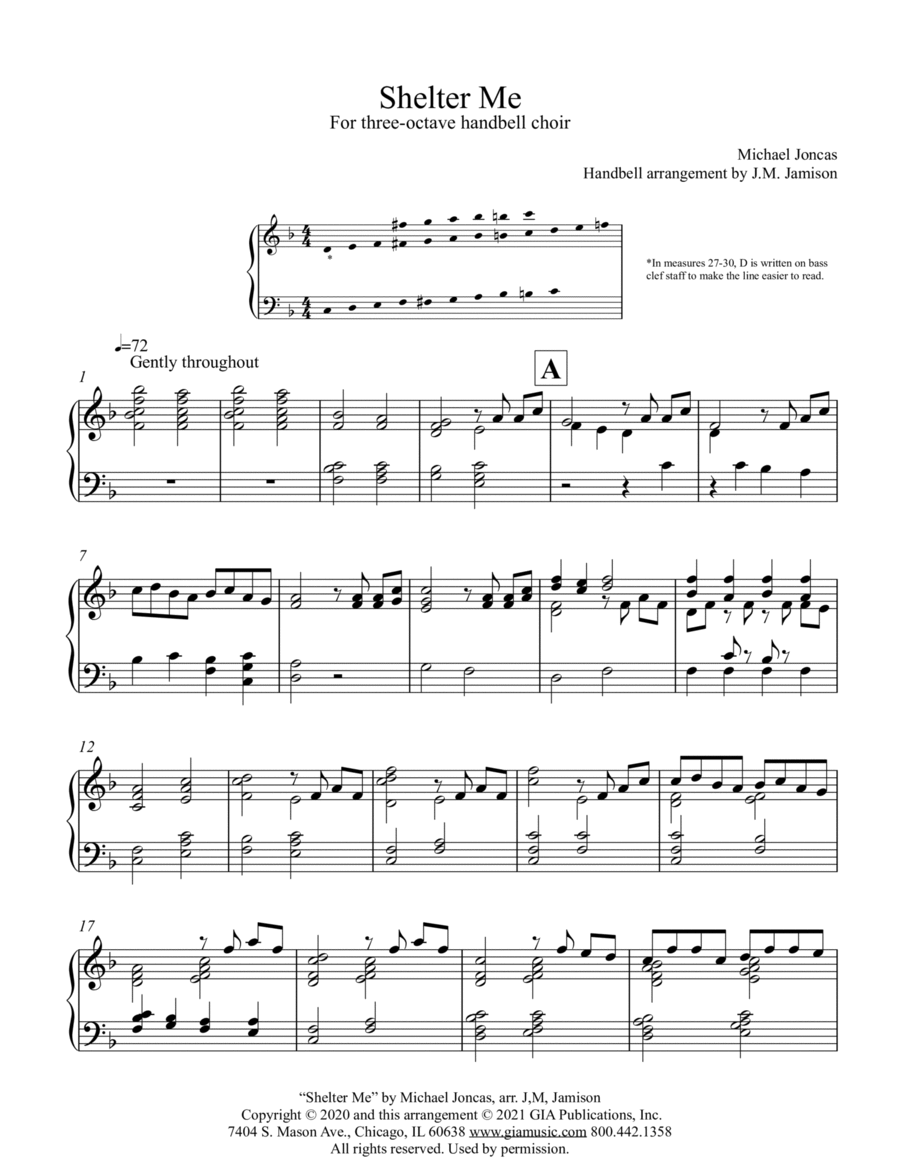 Shelter Me - three-octave handbell arrangement of original song by Michael Joncas image number null