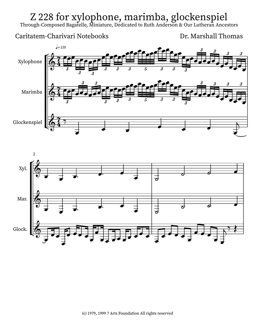 Z 228 for xylophone, marimba, glockenspiel Glockenspiel scores gallery preview page 1