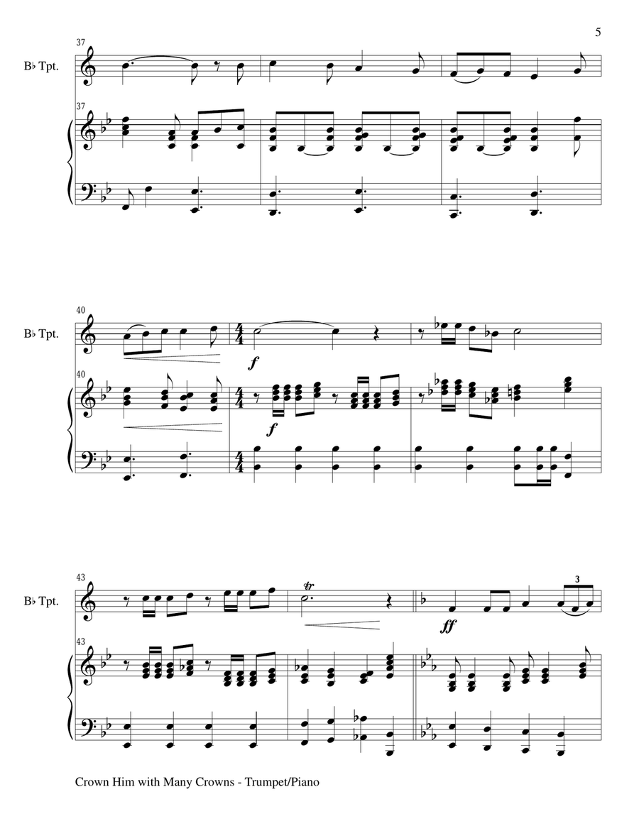 CROWN HIM WITH MANY CROWNS (Duet – Bb Trumpet and Piano/Score and Parts) Trumpet Duet scores gallery preview page 5
