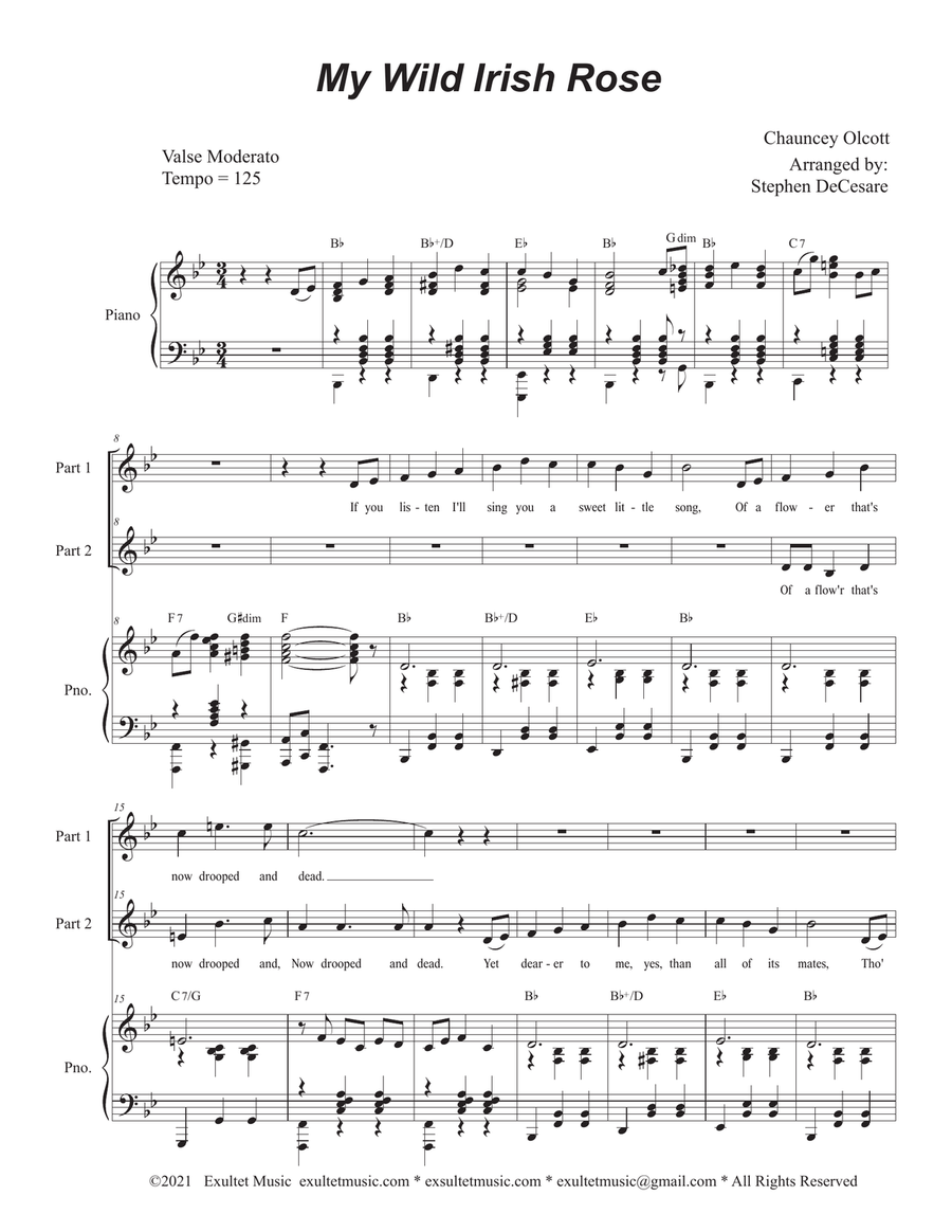 My Wild Irish Rose (2-part choir) 2-Part scores gallery preview page 1