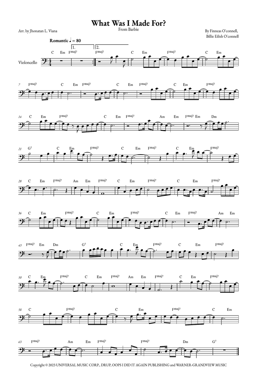 What Was I Made For? Cello Solo scores gallery preview page 1