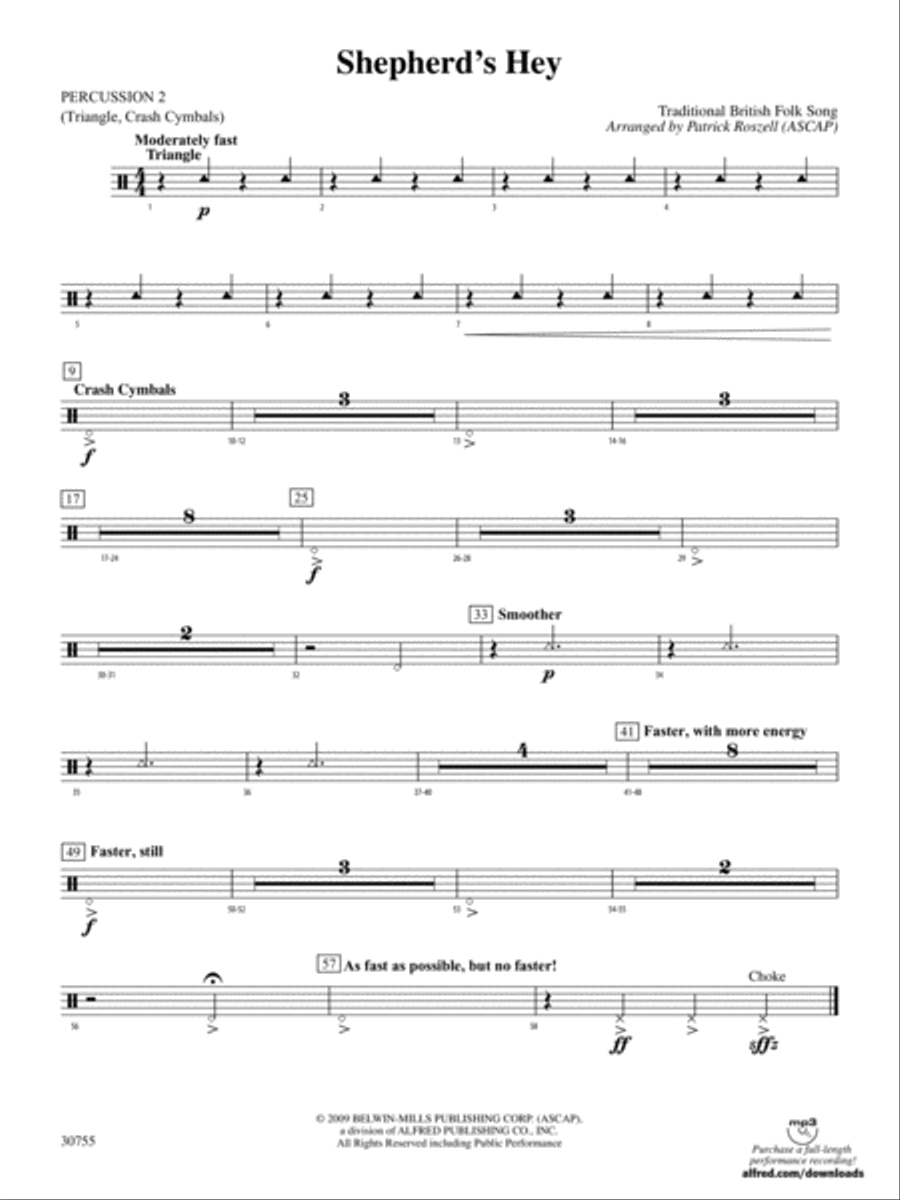 Shepherd's Hey: 2nd Percussion Concert Band scores gallery preview page 1