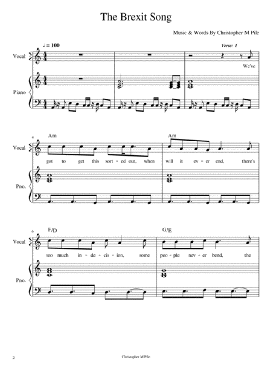 The Brexit Song Piano, Vocal, Guitar scores gallery preview page 2