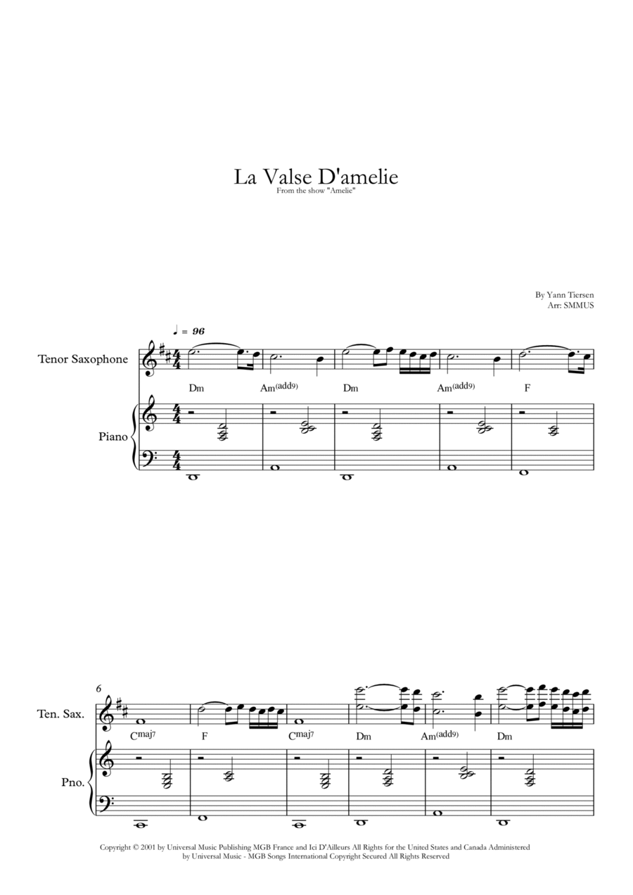 La Valse D'amelie La Valse D'amelie Tenor Saxophone scores gallery preview page 1