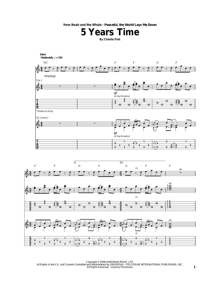 5 Years Time 5 Years Time Acoustic Guitar scores gallery preview page 1